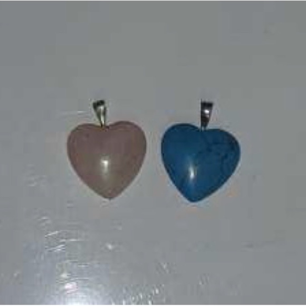 Small Heart-Shaped Pink and Blue Pendant Set